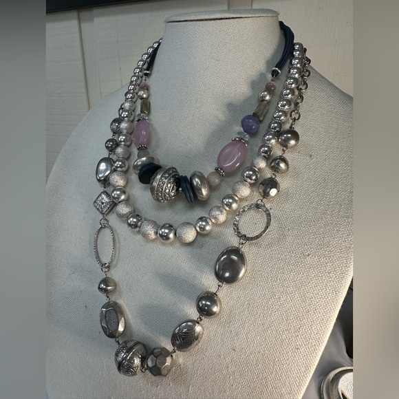 Three fun chunky silvertone statement necklaces - Picture 2 of 9